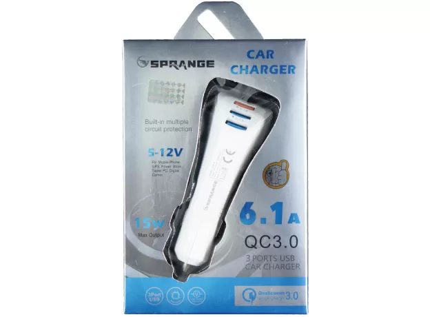 3 PORT USB 6.1A QC 3.0 CAR CHARGER (BLACK)