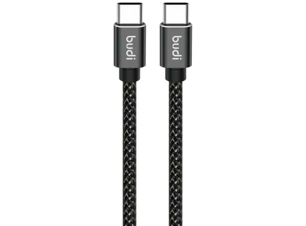 BUDI 3FT TYPE-C TO TYPE-C FAST CHARGE NYLON BRAIDED BLACK CABLE 65W 3.0A FASTER