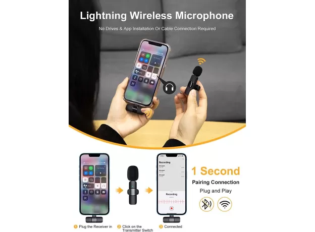 WIRELESS LAVALIER MICROPHONE MIC FOR APPLE PHONE IPHONE IPAD VLOG LIVE STREAM(TWO MICROPHONES)