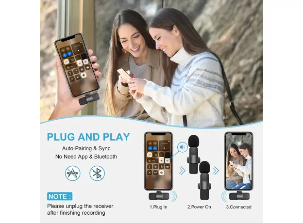 WIRELESS LAVALIER MICROPHONE MIC FOR APPLE PHONE IPHONE IPAD VLOG LIVE STREAM(TWO MICROPHONES)
