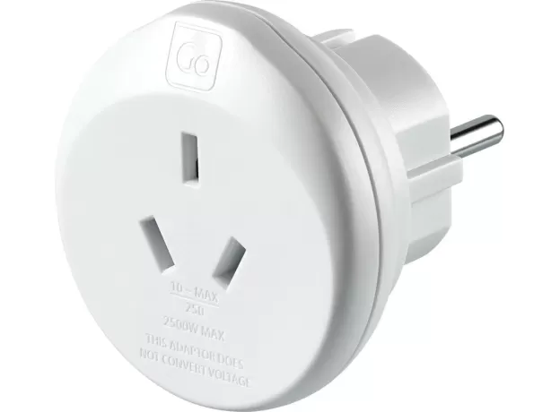 GO TRAVEL ADAPTOR AUSTRALIA AUS / CHINA TRAVELLER TO EUROPE EU EURO 2 PIN PLUG
