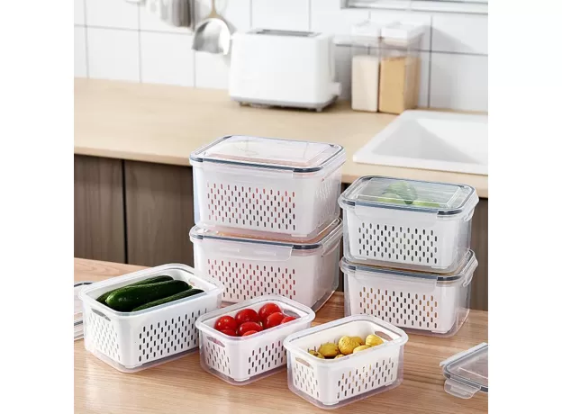 REFRIGERATOR STORAGE BOX FRIDGE ORGANIZER FRESH VEGETABLE FRUIT BOXES DRAIN BASKET STORAGE CONTAINERS