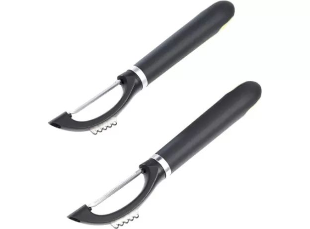 AMAZON BASICS 2-PIECE PEELER SET WITH A SOFT GRIP HANDLE GREY AND GREEN