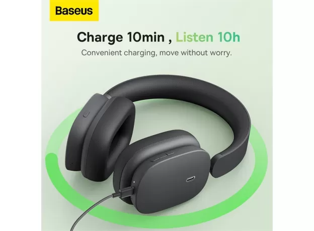 BASEUS H1 ANC BLUETOOTH 5.2 HEADSETS WIRELESS HEADPHONES, 40DB ACTIVE NOISE CANCELLATION