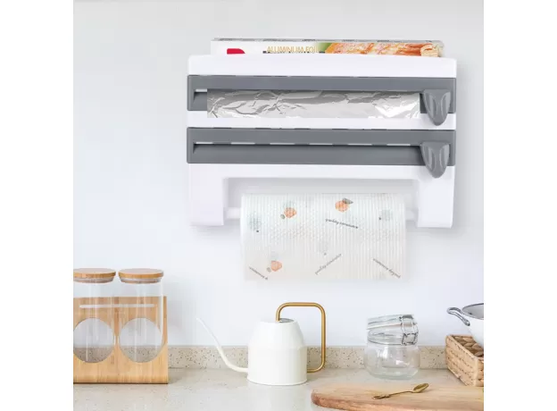 ADOREHOUSE PAPER TOWEL HOLDER SAUCE BOTTLE RACK KITCHEN ORGANIZER 4 IN 1 CLING FILM CUTTING HOLDER