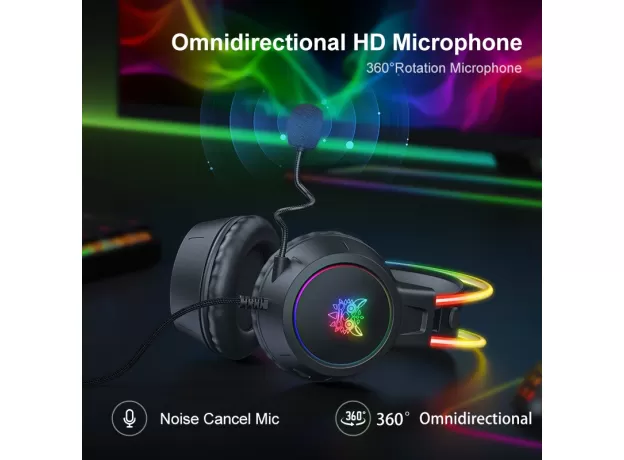 ONIKUMA WIRED HEADPHONES FOR WOMENS RGB DYNAMIC LIGHTING HEAD BEAM LIGHTWEIGHT GAMING HEADSET
