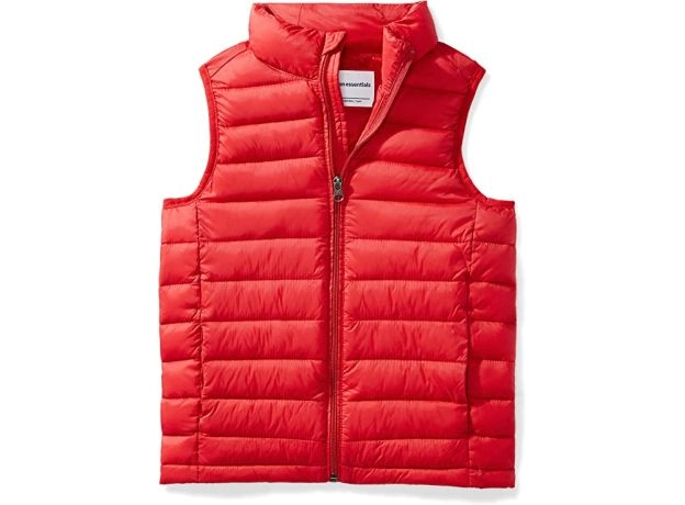 Amazon Essentials Boys' Lightweight Water-Resistant Packable Puffer Gilet, Red, 10 Years