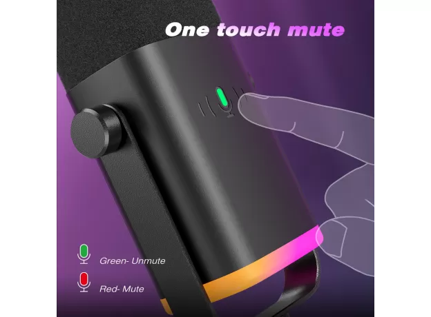 FIFINE USB/XLR DYNAMIC MICROPHONE WITH TOUCH MUTE BUTTON,HEADPHONE JACK,I/O CONTROLS