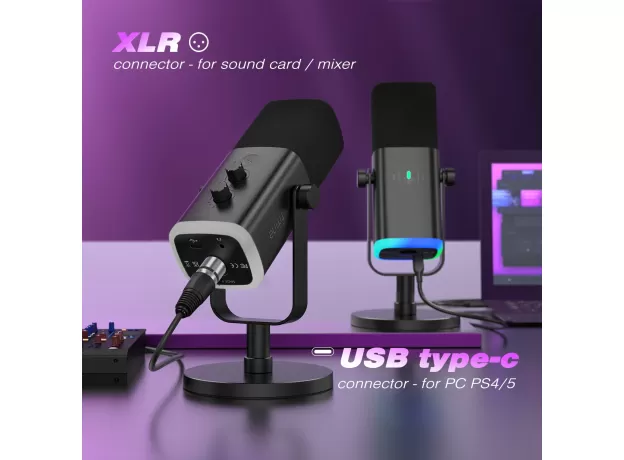 FIFINE USB/XLR DYNAMIC MICROPHONE WITH TOUCH MUTE BUTTON,HEADPHONE JACK,I/O CONTROLS