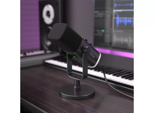 FIFINE USB/XLR DYNAMIC MICROPHONE WITH TOUCH MUTE BUTTON,HEADPHONE JACK,I/O CONTROLS