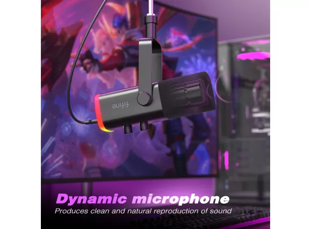 FIFINE USB/XLR DYNAMIC MICROPHONE WITH TOUCH MUTE BUTTON,HEADPHONE JACK,I/O CONTROLS