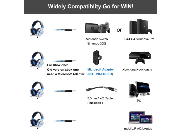 GAMING HEADSET NOISE ISOLATING OVER EAR HEADPHONES WITH MIC, VOLUME CONTROL, BASS SURROUND