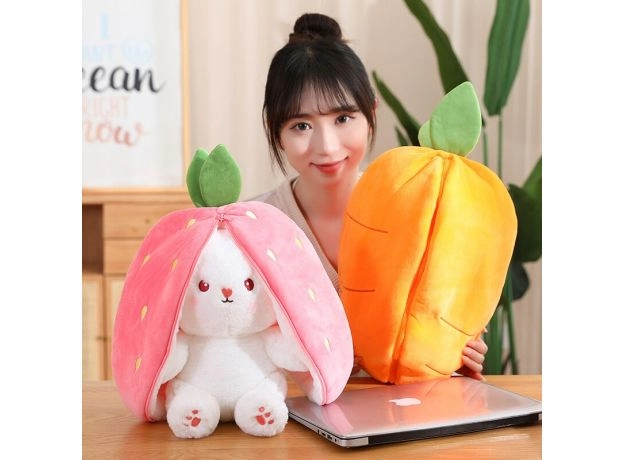 35cm Creative Cute Doll Carrot Rabbit Plush Toy Stuffed Soft Bunny Hiding in Strawberry Bag