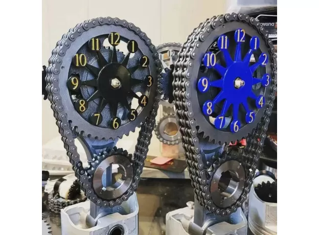 VINTAGE MECHANICAL WIND CHAIN GEAR CLOCK, DECORATIVE METAL BLOCK TIMING CHAIN CLOCK