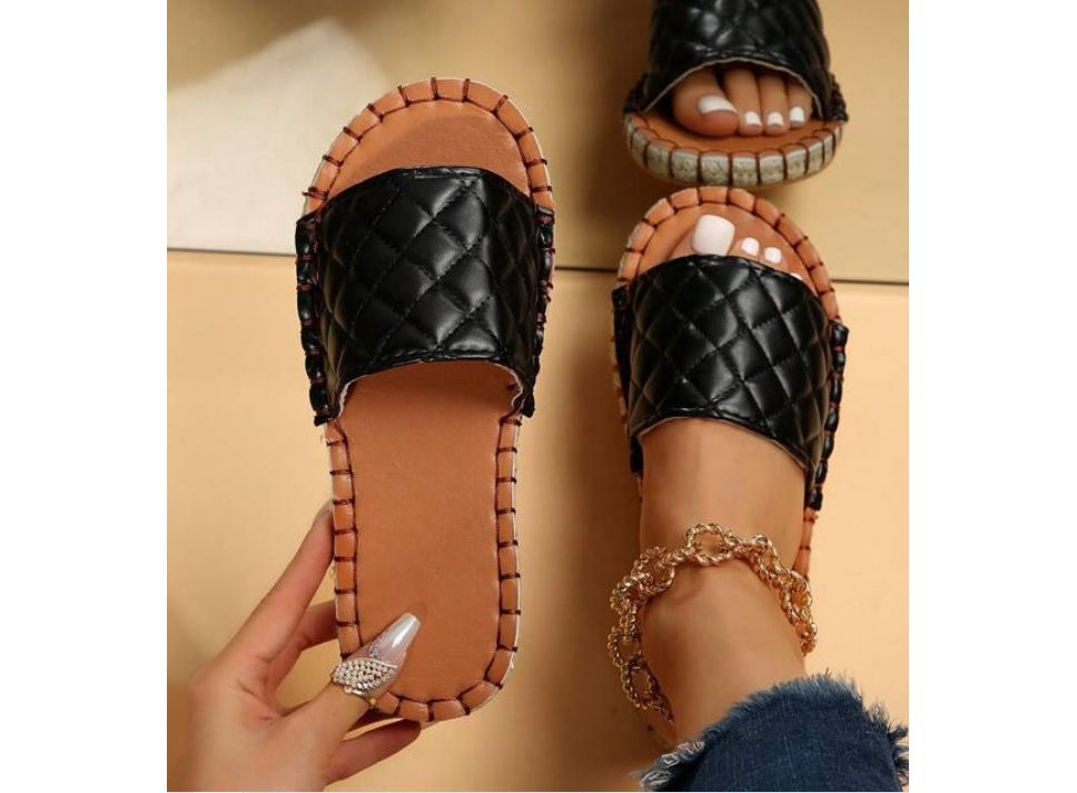 ESPADRILLES SANDALS in Black Leather. Summer Flat Shoes. -  UK